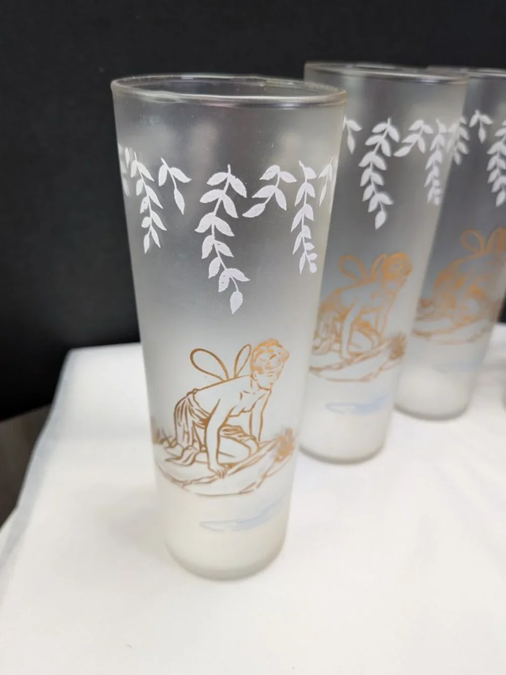 Vintage Libbey White Rock Psyche Fairy Glasses Set 6 Fairycore 50s